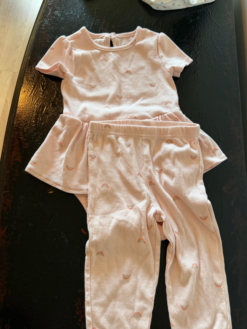 Carter's Light Pink Ribbed Lounge Set with Rainbow Accents